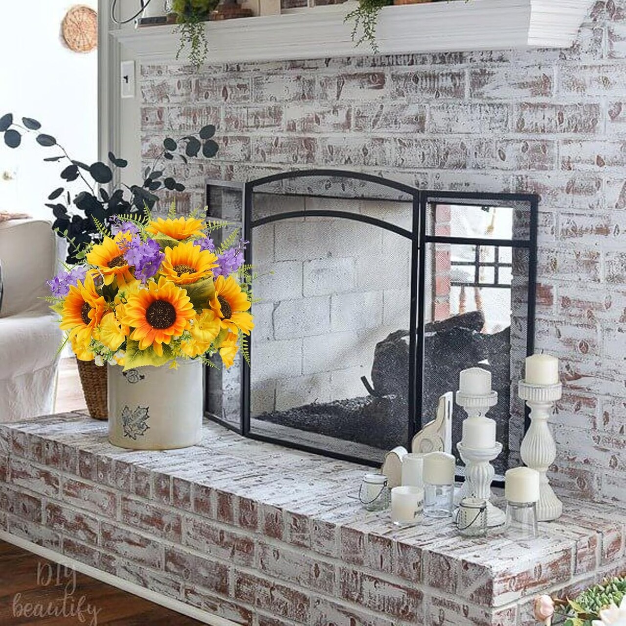 8 Bundles Summer Floral Arrangement Sunflowers Artificial Flowers, No Fade Fall Plants, Fake Mums Flowers, UV Resistant Faux Silk Daisy for Indoor, Home, Garden, Office DIY Décor (Orange)